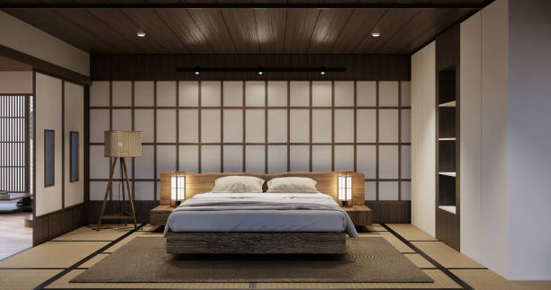 Modern peaceful Bedroom. japan style bedroom.