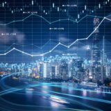 Cityscape with investment theme background and stock market chart