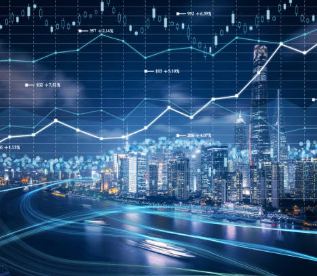 Cityscape with investment theme background and stock market chart